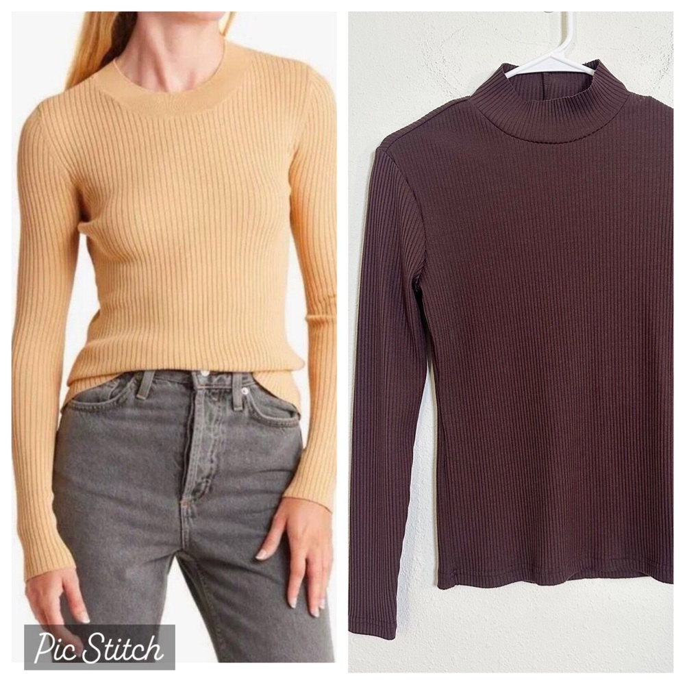Ena Pelly Olsen ribbed brown long sleeve